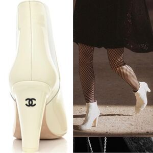 Authentic CHANEL 2022 Chelsea Ivory CC Logo Block Heel Ankle Boots Size …